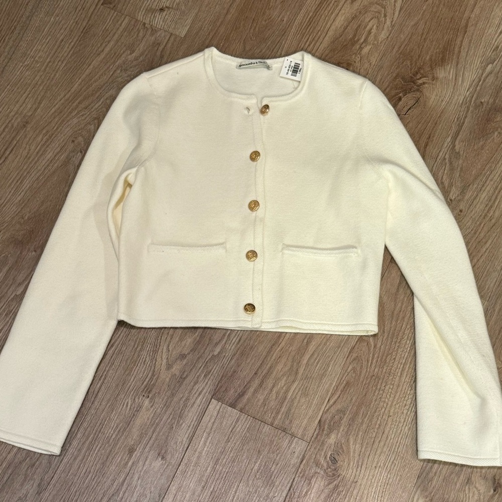 Abercrombie & Fitch Cream Sweater with Gold Buttons